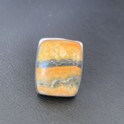 Navajo Bumble Bee Jasper Ring | Sterling Silver | Sz 8 Adjustable | Authentic Native American Handmade | 11540 - Masha USA