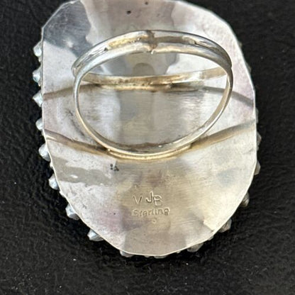 Zuni Blue Turquoise Cluster Ring | Authentic Native American Sterling Silver | Multi-Stone Needle Point | Sz 10 | 14566