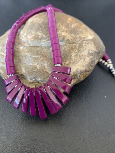 Navajo Purple Sugilite Heishi Necklace | Sterling Silver Tube Fan | 20" | Authentic Native American Handmade | 10472