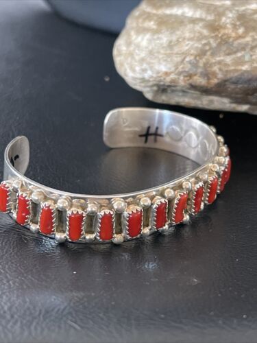 Navajo Red Coral Bracelet for Men | Sterling Silver | Authentic Native American Handmade | 1792