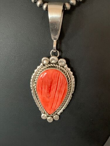 Navajo Spiny Oyster Pendant with Pearls | Sterling Silver Necklace | Authentic Native American Handmade | 4684