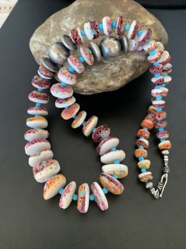 Navajo Purple Spiny Oyster & Turquoise Graduated Necklace | Sterling Silver | Authentic Native American | 20" | 11391
