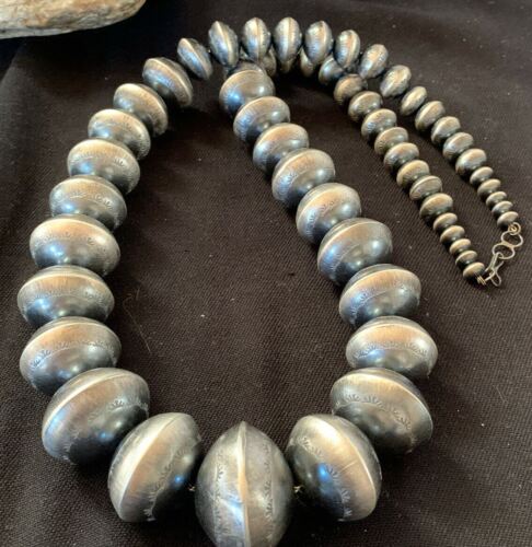 Navajo Handmade Stamped Sterling Silver Graduated Necklace | Native American | 30"| 221