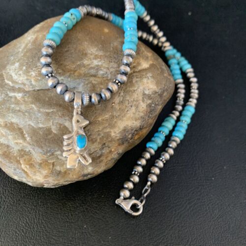 Navajo Blue Turquoise Inlay Pendant Necklace | Sterling Silver | Native American Handmade | 13837