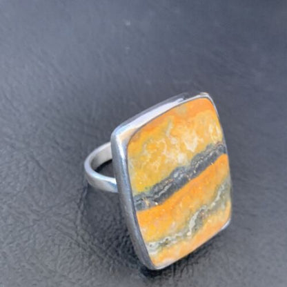 Navajo Bumble Bee Jasper Ring | Sterling Silver | Sz 8 Adjustable | Authentic Native American Handmade | 11540 - Masha USA