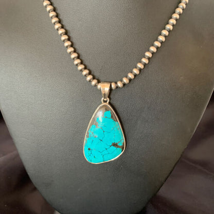 Men's Navajo Blue Spiderweb Turquoise Pendant Necklace | Sterling Silver | Authentic Native American Handmade | 10666