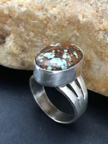Southwestern Navajo Spiderweb Turquoise Ring | Sterling Silver | Sz 7.5 | 2871