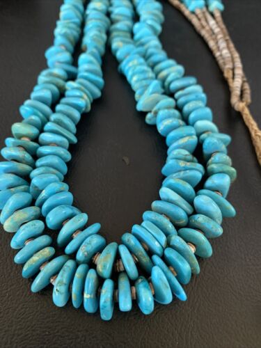 Men's Santo Domingo Blue Kingman Turquoise Shell Necklace | 38" | Authentic Native American Handmade | 13195