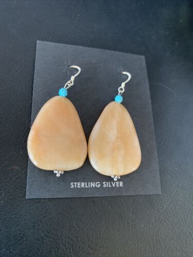 Navajo Tan Jasper and Blue Turquoise Earrings | Sterling Silver | Authentic Native American Handmade | 13102