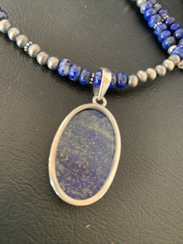 Native American Navajo Blue Lapis Pendant Necklace | Sterling Silver | Authentic Handmade | 11914 - Masha USA