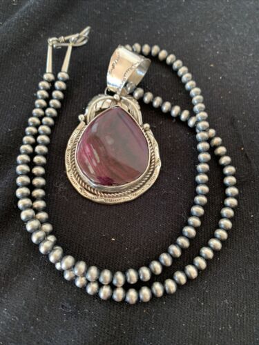 Southwestern Sterling Silver Navajo Pearls Pendant | Purple Spiny Oyster | Authentic Native American Handmade | 803
