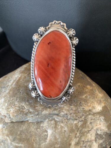 Southwestern Women's Navajo Red Spiny Oyster Ring | Sterling Silver | Sz 8 | 1003