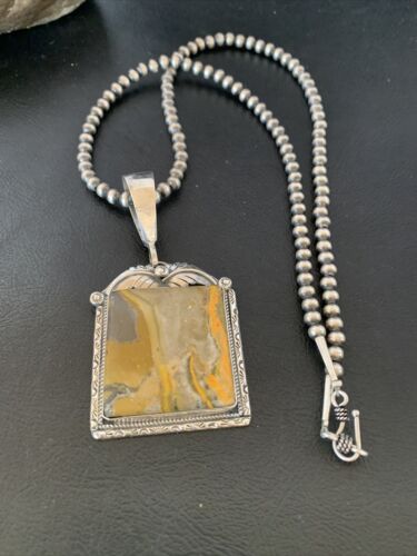 Navajo Bumblebee Jasper Pendant Necklace | Sterling Silver | Authentic Native American Handmade | 10462