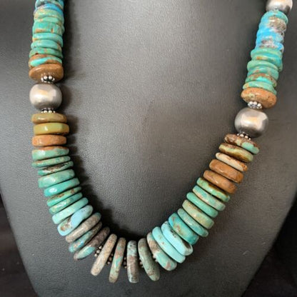 Navajo Green Turquoise Pendant Necklace | Sterling Silver | Authentic Native American | 20" | Graduated | 11900