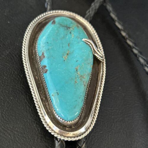 Native American Men's Bolo Tie | Blue Kingman Turquoise | Sterling Silver | Navajo Handmade | 14525