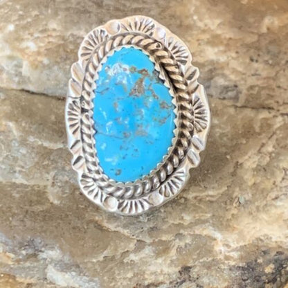 Southwestern Navajo Blue Kingman Turquoise Ring | Sterling Silver | Sz 7 | 12955