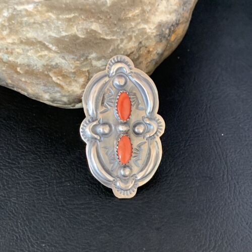 Navajo Orange Spiny Oyster Multi-Stone Ring | Authentic Native American Sterling Silver | Multi-Stone | Sz 8.5 | 13718