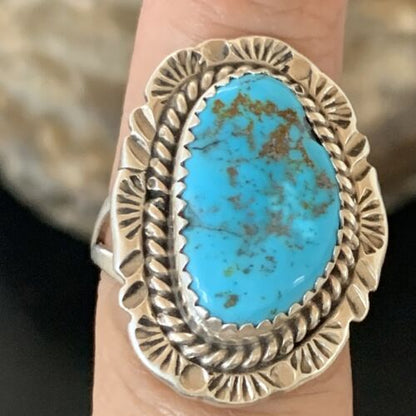 Southwestern Navajo Blue Kingman Turquoise Ring | Sterling Silver | Sz 7 | 12955