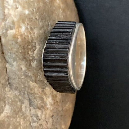 Navajo Black Onyx Inlay Band Ring | Sz 9 | Authentic Native American Handmade | 12428