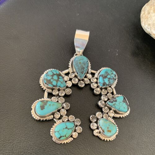 Navajo Spiderweb Turquoise Naja Pendant | Sterling Silver | Authentic Native American Handmade | 2225