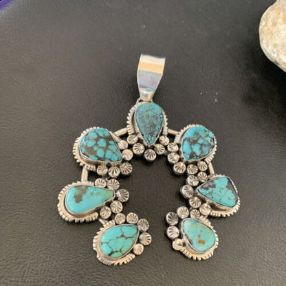 Navajo Spiderweb Turquoise Naja Pendant | Sterling Silver | Authentic Native American Handmade | 02225