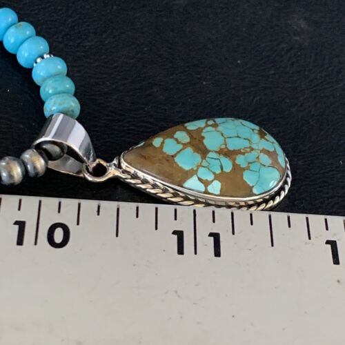 Navajo Blue Turquoise Pendant Necklace | Sterling Silver | Authentic Native American Handmade | 13827