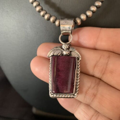 Navajo Purple Spiny Necklace Pendant | Sterling Silver | Authentic Native American Handmade | Women's | 13630