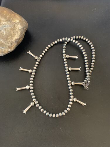 Navajo Pearl Necklace | 6mm Sterling Silver Beads | 24" | Authentic Native American Handmade | 12266