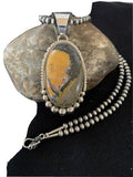 Navajo Pearls Sterling Silver Necklace | Bumblebee Jasper Pendant | Authentic Native American Handmade | 1649