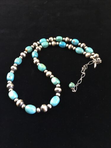 Navajo Blue Sleeping Beauty Turquoise Necklace | Sterling Silver | 21" | Authentic Native American Handmade | 10015