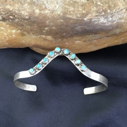 Navajo Old Pawn Blue Turquoise Bracelet | Sterling Silver | Authentic Native American Handmade | 10240
