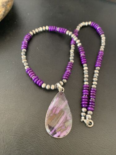 Native American Sterling Silver Navajo Pearl Purple Sugilite Pendant | Authentic Handmade | 11916