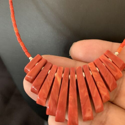 Navajo Apple Coral Heishi Fan Bead Necklace | Sterling Silver Tube | 20" | Authentic Native American Handmade | 10476 - Masha USA