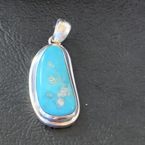 Navajo Blue Bisbee Turquoise Pendant | Sterling Silver | 1" | Authentic Native American Handmade | 1627