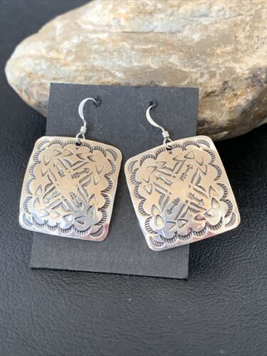 Native American Navajo Dangle Earrings | Sterling Silver Stamped | Handmade | 1659