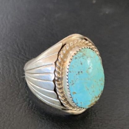 Navajo Blue Kingman Turquoise Ring | Sterling Silver | Sz 8.5 | Authentic Native American Handmade | 11938