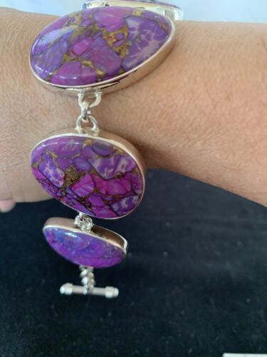 Navajo Purple Mojave Turquoise Link Bracelet | Sterling Silver | 9" | Authentic Native American Handmade | 664