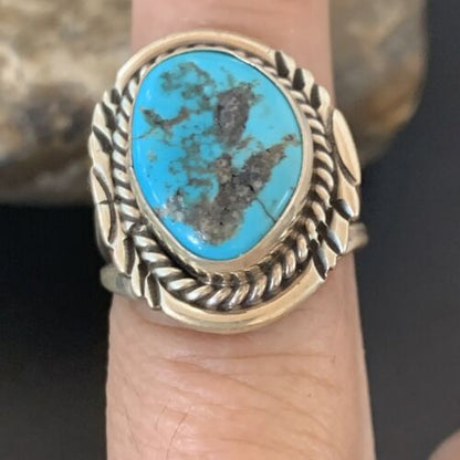 Navajo Blue Kingman Turquoise Ring | Sterling Silver | Sz 8 | Authentic Native American Handmade | 11921