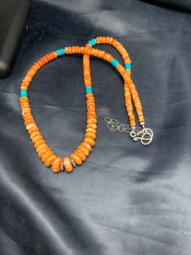 Navajo Spiny Oyster & Turquoise Graduated Necklace | Sterling Silver | Authentic Native American | 20" | 4608