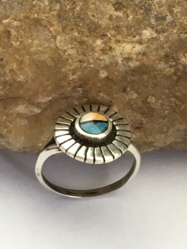 Navajo Opal & Turquoise Inlay Ring | Sterling Silver | Sz 7.5 | Authentic Native American Handmade | 1705