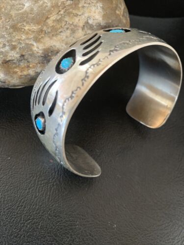 Navajo Sterling Silver Shadow Box Bear Paw Bracelet | Authentic Native American Handmade | Spencer | 1477