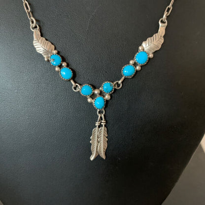 Old Pawn Navajo Blue Kingman Turquoise Necklace | Sterling Silver | 16" Chain | Authentic Native American Handmade | 1184