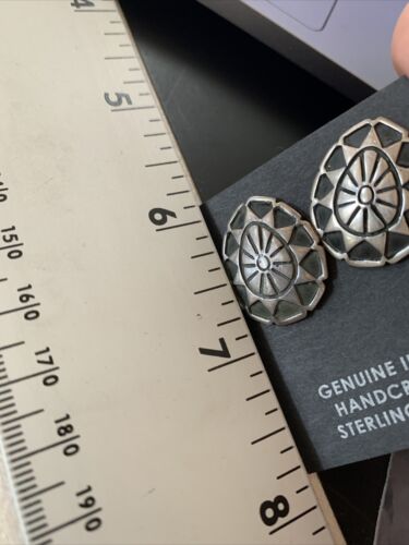 Southwestern Sterling Silver Oval Stud Earrings | 1" | Authentic Native American Handmade | 13001