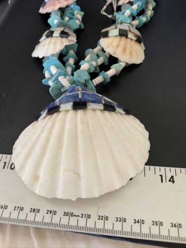 Native American Zuni Shell Pendants | Spiny Oyster & Blue Turquoise Necklace | 30" | 12520