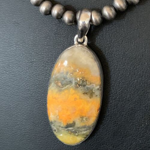 Navajo Yellow Bumblebee Jasper Pendant Necklace | Sterling Silver | Authentic Native American Handmade | 12809