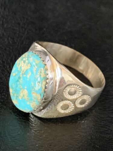 Southwestern Navajo Blue Kingman Turquoise Ring | Sterling Silver | Sz 12 | 14157