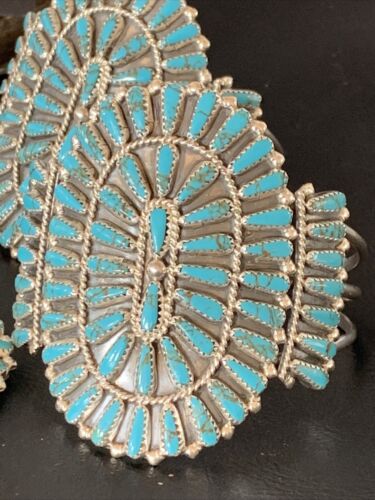 Navajo Blue Turquoise Squash Blossom Necklace | Sterling Silver | 7Pc Cluster Pendant | 12084