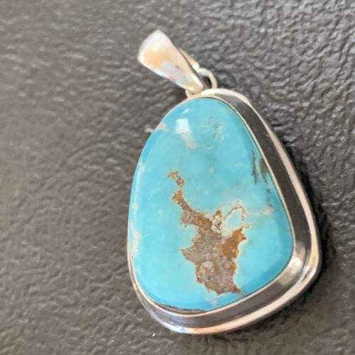 Navajo Blue Bisbee Turquoise Pendant | Sterling Silver | 1" | Authentic Native American Handmade | 1626