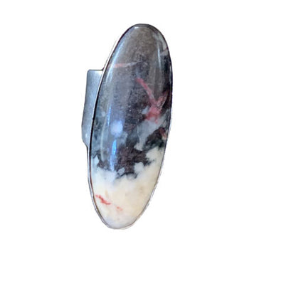 Navajo Men's White Black Cinnabrite Ring | Sterling Silver | Sz 7.5 | Authentic Native American Handmade | 1556