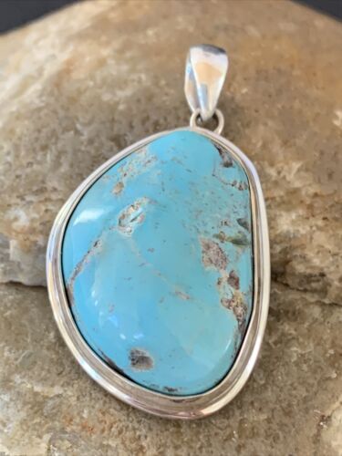 Navajo Blue Bisbee Turquoise Pendant | Sterling Silver | 1.5" | Authentic Native American Handmade | 1622